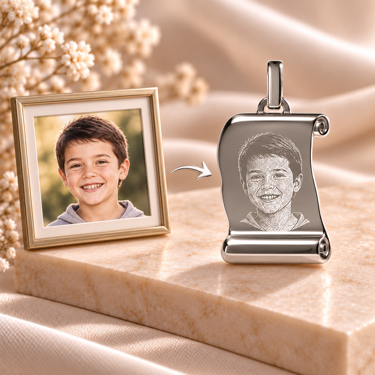 How your photo becomes a KINLORE A10 personalised engraved pendant.