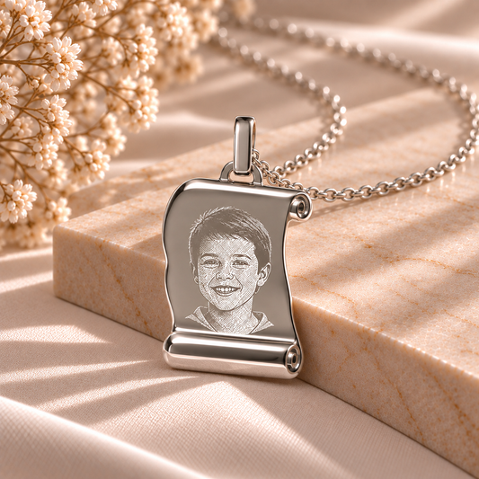 KINLORE A10 personalised 925 sterling silver scroll photo pendant with chain