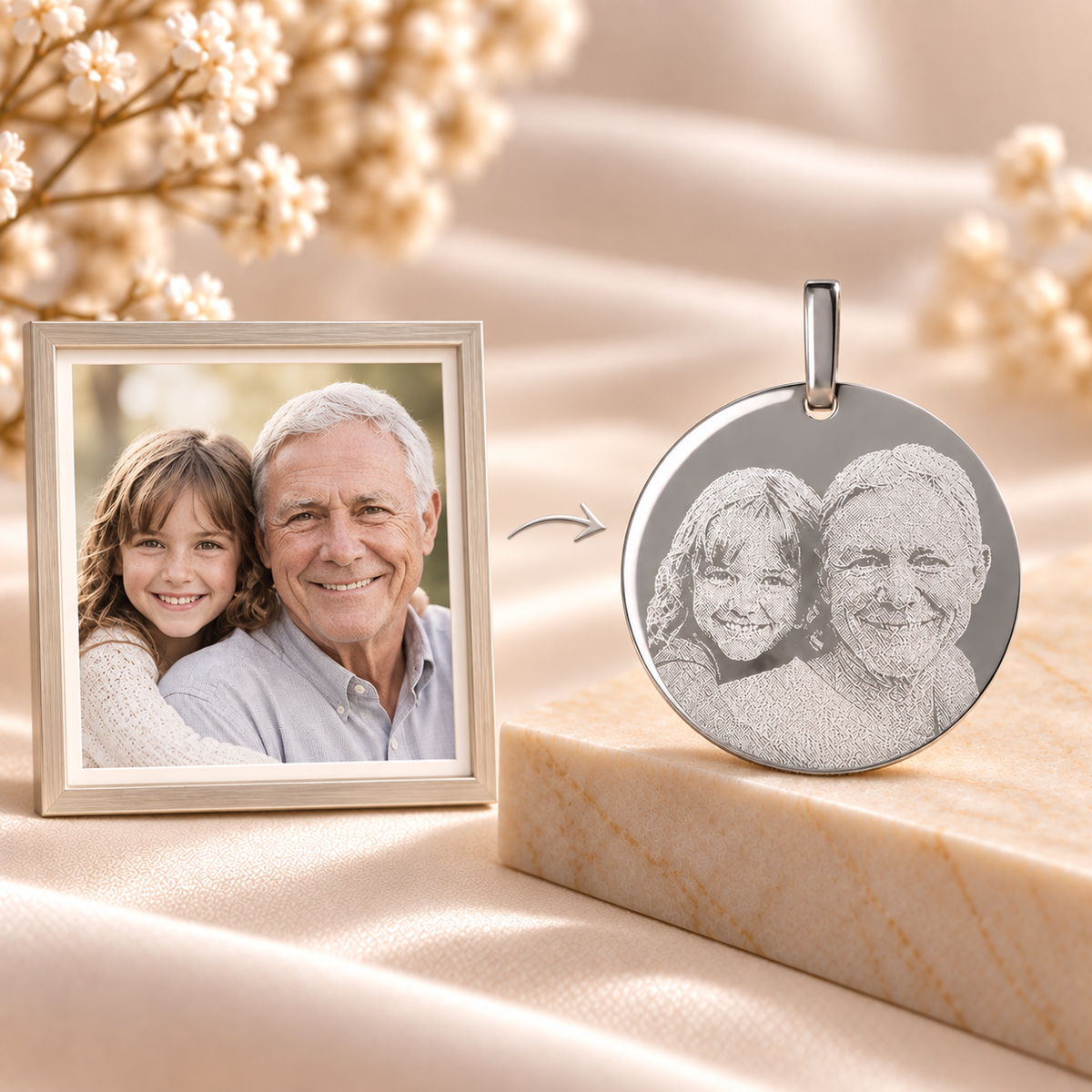 How your photo becomes a KINLORE A12 personalised engraved pendant.