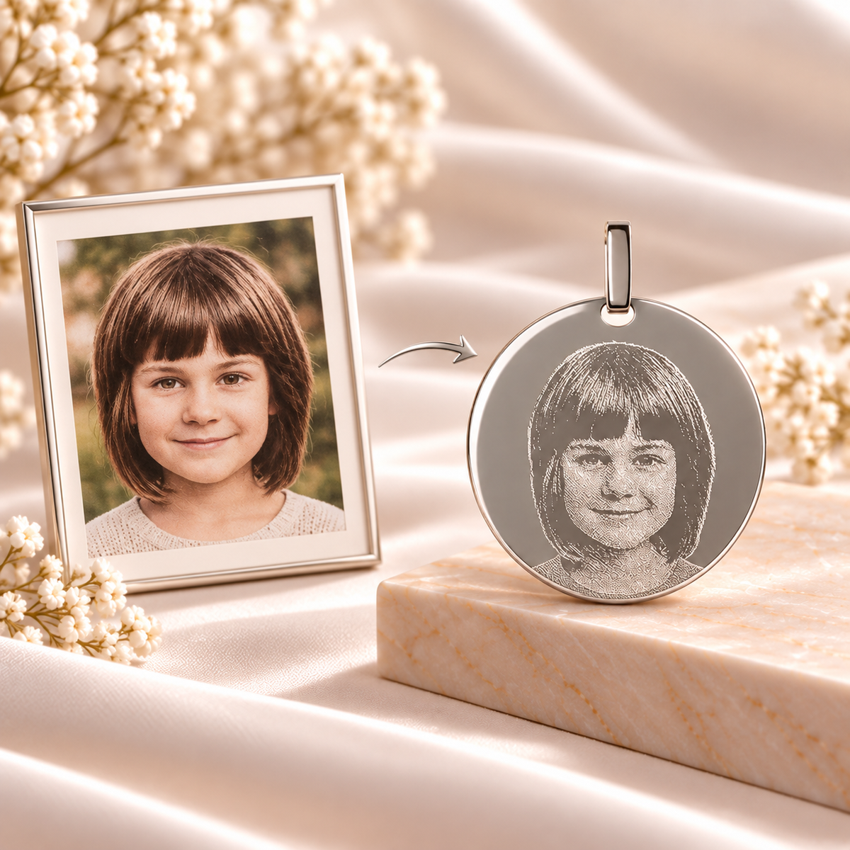 How your photo becomes a KINLORE A5 personalised engraved pendant.
