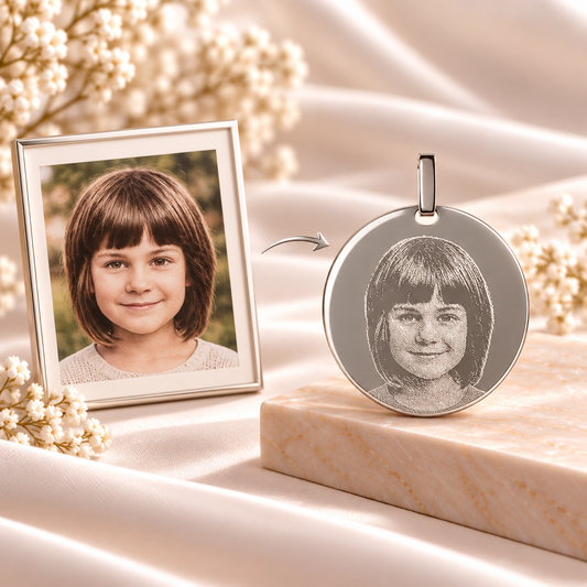 How your photo becomes a KINLORE A5 personalised engraved pendant.