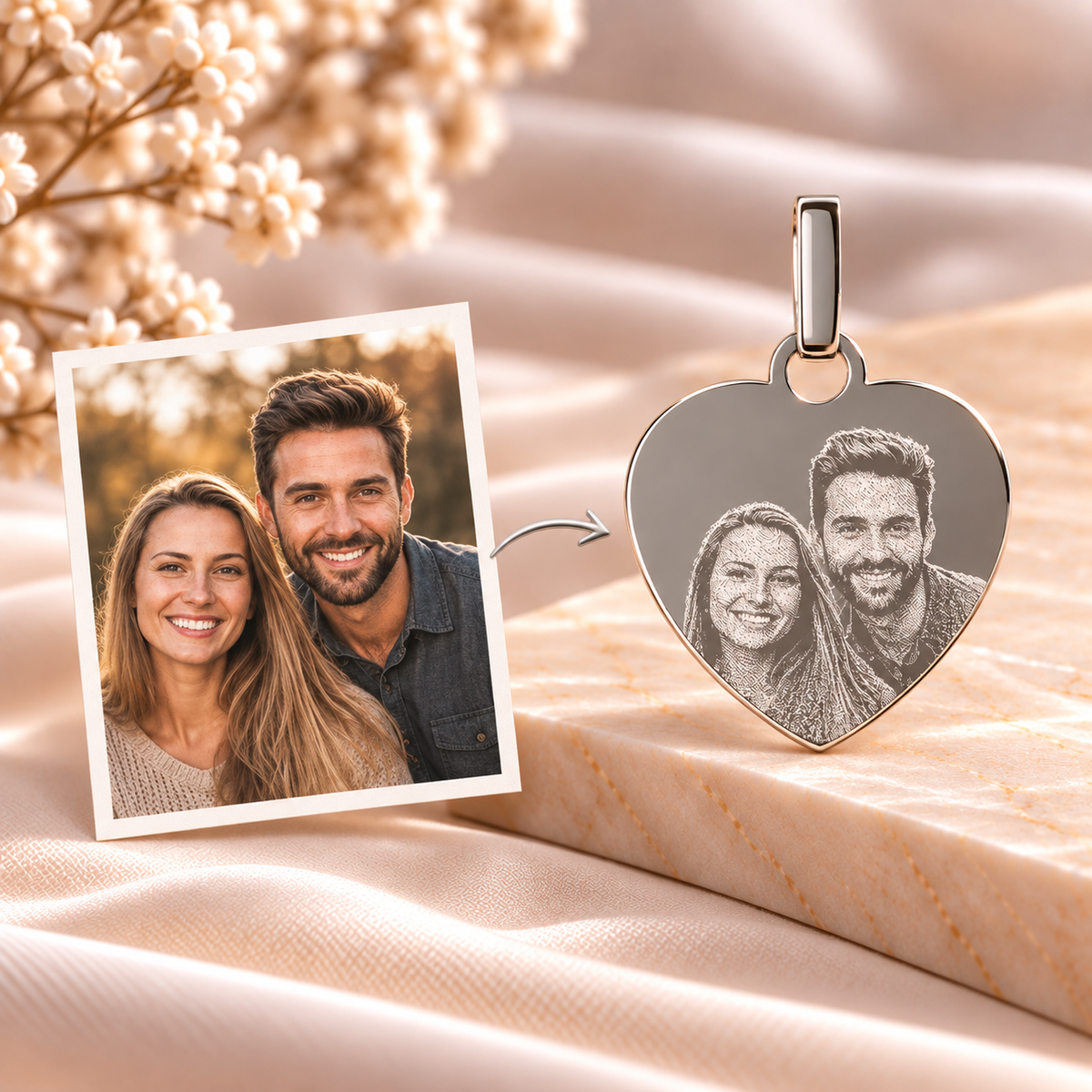 How your photo becomes a KINLORE A6 personalised engraved pendant.