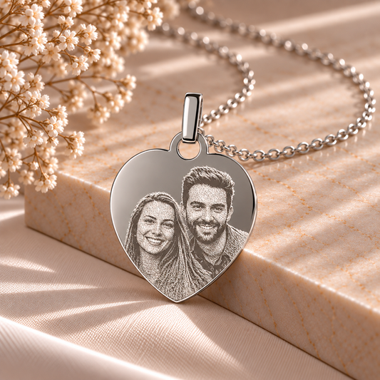 KINLORE A6 personalised 925 sterling silver heart photo pendant with chain