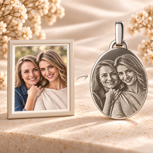 How your photo becomes a KINLORE A9 personalised engraved pendant.