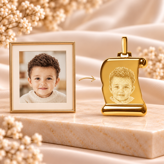 How your photo becomes a KINLORE PO10 personalised engraved pendant.