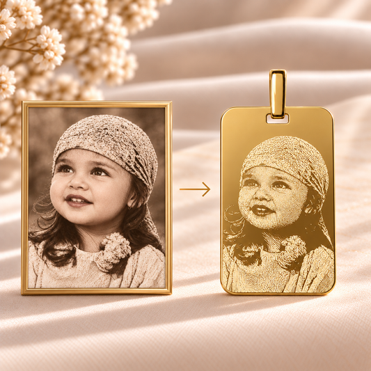 How your photo becomes a KINLORE PO11 personalised engraved pendant.