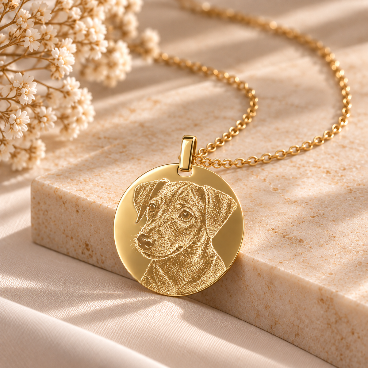 KINLORE PO5 personalised gold round pendant with chain