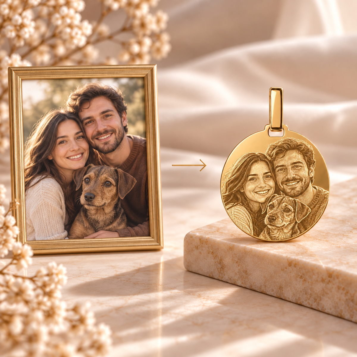 How your photo becomes a KINLORE PO5 personalised engraved pendant.