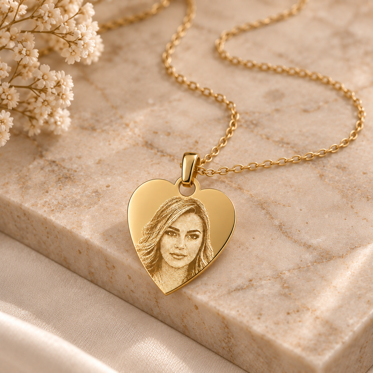 KINLORE PO6 personalised gold heart pendant with chain