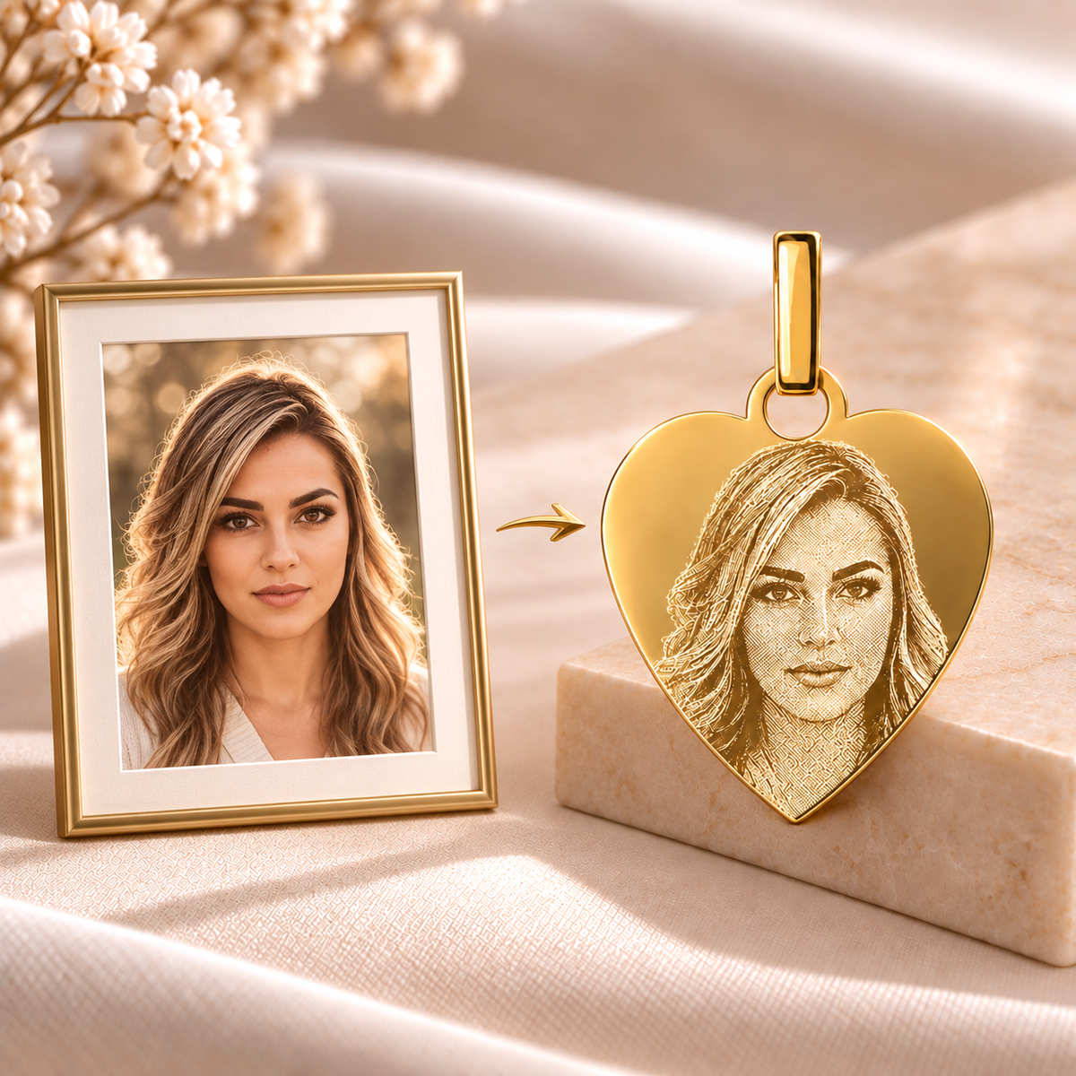 How your photo becomes a KINLORE PO6 personalised engraved pendant.