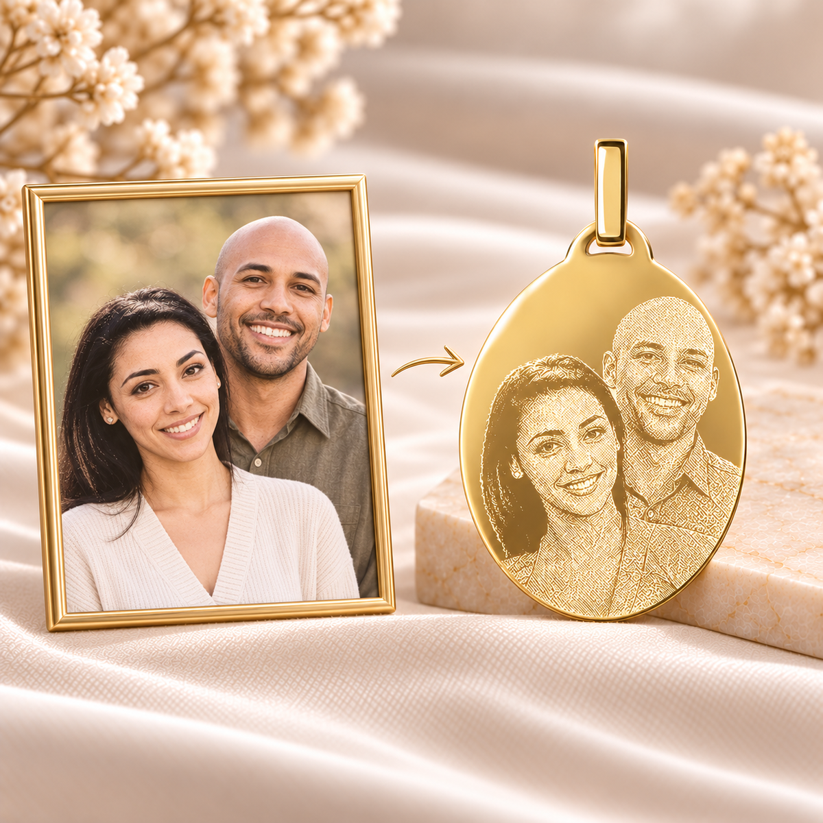 How your photo becomes a KINLORE PO9 personalised engraved pendant.